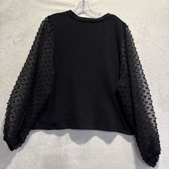 Maeve by Anthropologie Top Women 2X Black Textured Sheer Puff Sleeve Relaxed Fit - Picture 6 of 16